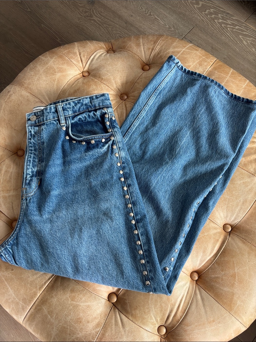 Reformation Cary High Rise Slouchy Wide Leg Studded Jeans size 31